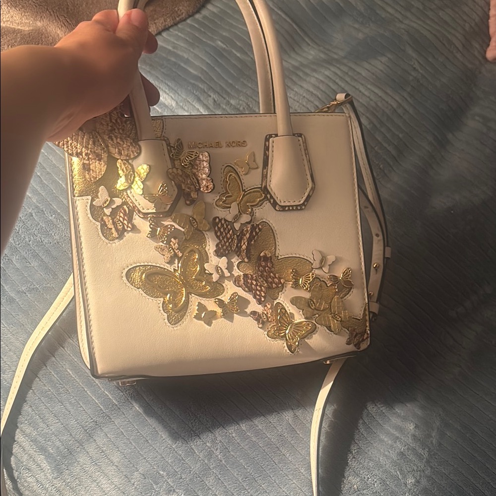 Michael Kors White and Gold Butterfly Embellished Women's Bag